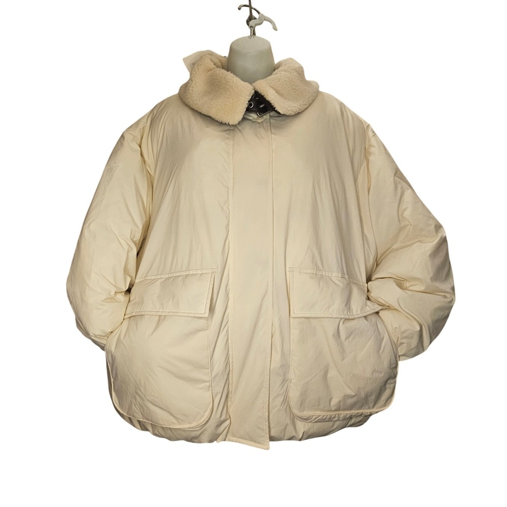 KBB by Kahlana Oversized Puffer Jacket Women Cream New Shearling Collar Aviator - Picture 4 of 5
